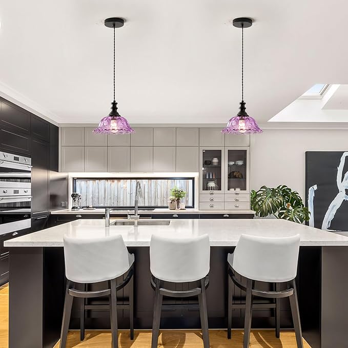 HDDFL Glass Pendant Lights Modern Pendant Lighting Fixtures Hanging Lamp for Kitchen Island Bedroom Dining Room Coffee Shop Hallway Black and Purple
