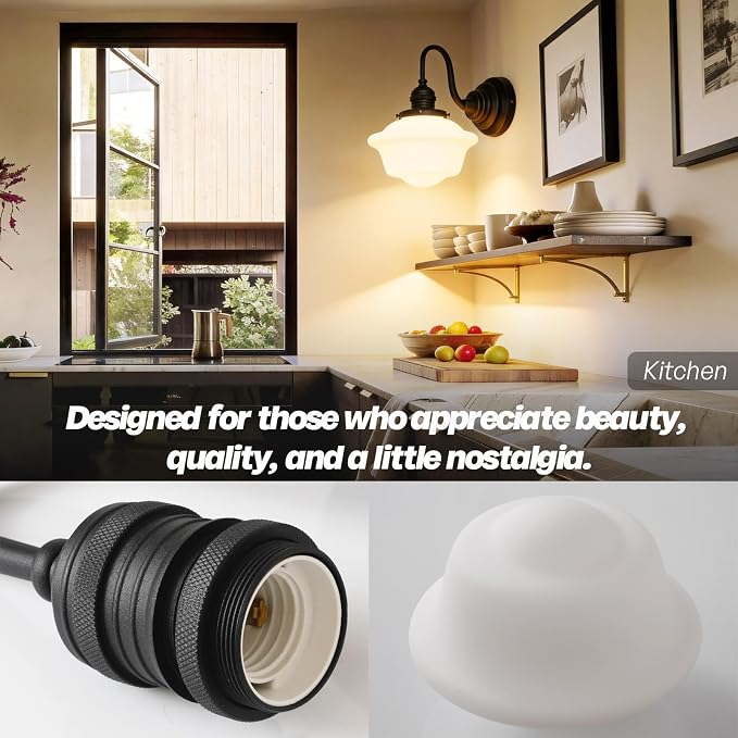 Vintage Wall Sconce Black Milk Glass Bathroom Vanity Light | 1 Pack,Bathroom Light Fixtures,Matte Black,Frosted Milk Glass,Hardwired Only,E26 Base,for Bathroom Mirror Hallway