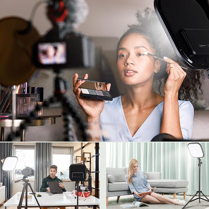 2-Pack LED Video Light Kit, 15W Studio Light,2500-8500K Color temperatue with Tripod Stand&Phone Holder,78" Dimmable Stream for Video Recording, Game Streaming, Photography, YouTube