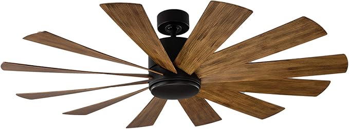 Windflower Smart Indoor and Outdoor 12-Blade Ceiling Fan 60in Matte Black/Distressed Koa with 3500K LED Light Kit and Wall Control works with Alexa, Google Assistant, Samsung Things, and iOS or Android App