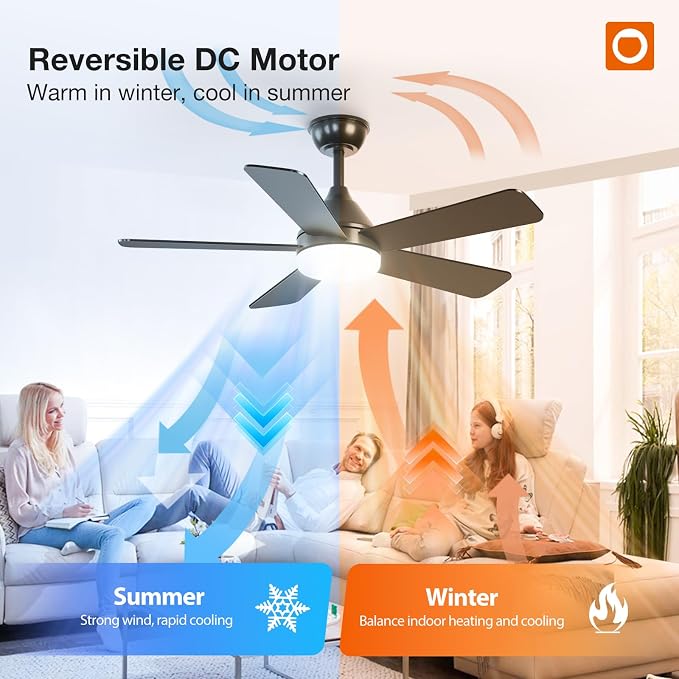 addlon 42 Inch Black Ceiling Fans with Lights and Remote | Reversible DC motor, 6-speed, Timer, 3CCT Dimmable, Quiet, Small Ceiling Fan for Bedroom, Living Room, Indoor/Outdoor Use