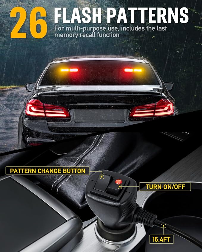 HLauto 1002L Emergency Strobe Traffic Advisor Light Bar: 40LED Dash Safety Warning Flashing Front/Rear Windshield Visor Light for Construction Vehicle, Trucks (2x10.7inch, Amber Red)