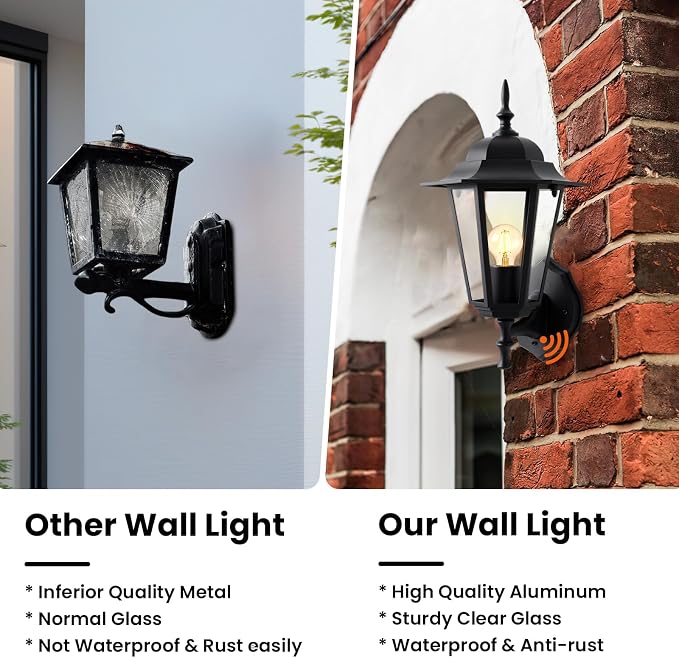 14.4"H Dusk to Dawn Outdoor Wall Light, Black Exterior Garage Lighting Fixtures, Outdoor Porch Light Wall Mount, Modern Outside Wall Lantern Sconce Sensor Dusk Dawn Light for House, 1 Pack, E26 Base