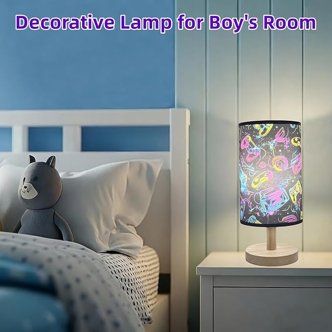 Gaming Table Lamp Video Game Desk Lamp for Bedroom Gaming Room Decor Lamps | 3 Lighting Modes LED Nightstand Night Light,Wood Gaming Themed Bedside Lamp for Boys Girls Teens Game Lovers Birthday Gifts