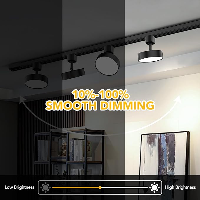 Diffuse LED Track Lighting Heads H Type Track Light Heads Dimmable Kitchen Track Lighting Fixtures Ceiling, Compatible with H Track Rails - Flicker Free CRI90+ 4000K 12W 1000lm, 6 Pack Black