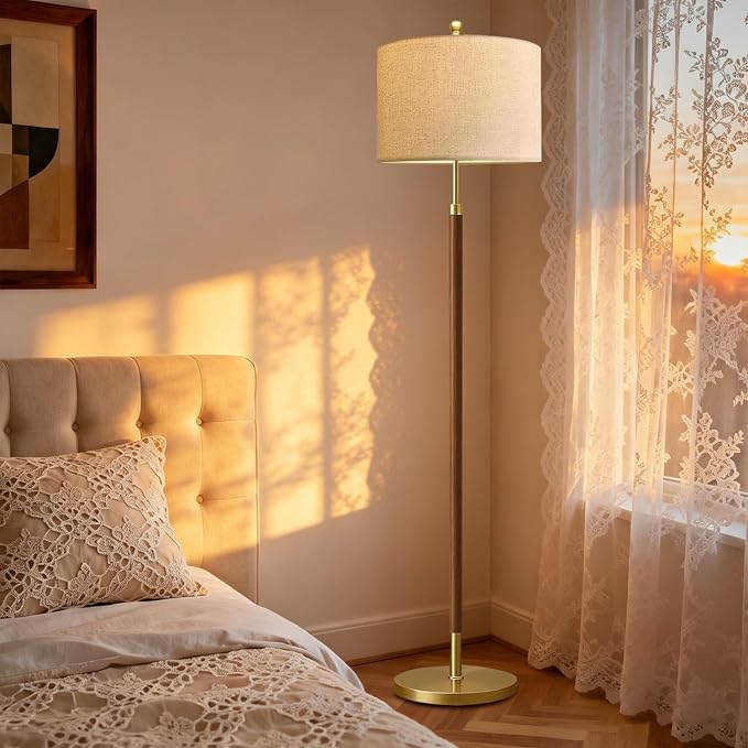 Wood Floor Lamps for Living Room Farmhouse Floor Lamp with Remote Control,Dimmable Vintage Floor Lamp Mid Century Modern Standing Lamp with 3 Color Temperature Tall Floor Lamps For Bedroom Corner