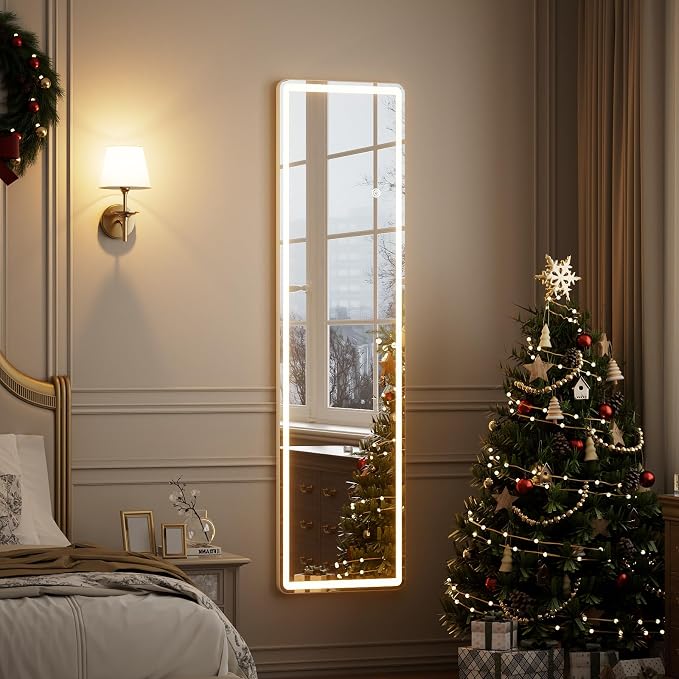 Easly Full Length Mirror - 16" x 60" Mirror Full Length with LED Lights Adjustable Screen Brightness, Wall Mounted or Freestanding, Full Body Mirrors for Bedroom, Living Room, Cloakroom,Salon