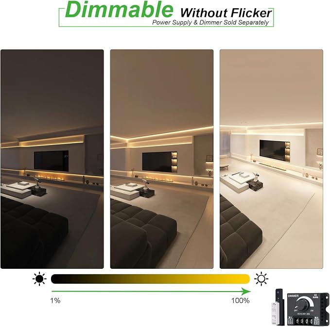 JOYLIT PRO+ 24V LED Strip Diffused 16.4FT 2700K 510LM/FT Bright Waterproof | CE UL, CRI 92+, 280LEDs/m Warm White, 10MM, Dotless, Dimmable, Self-Adhesive, for Kitchen Cabinet,Cove(Lights Only)