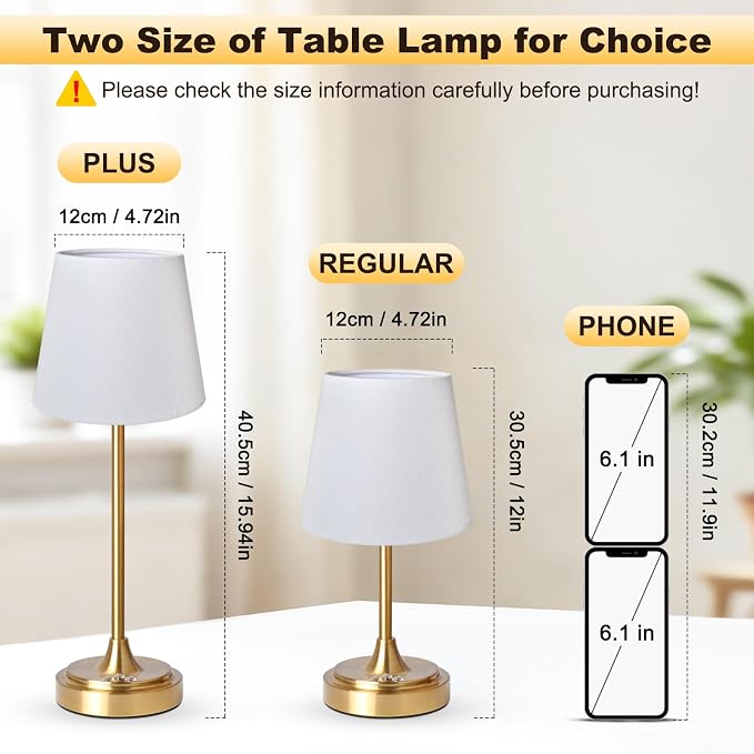 Wowag Cordless Table Lamp Rechargeable,5000mAh Battery Operated Desk Lamp,3 Colors & 7 RGB Stepless Dimmable,Touch Control Ambient Light for Bedside,Bedroom,Dining Room,Living Room,Gold,WhiteShade