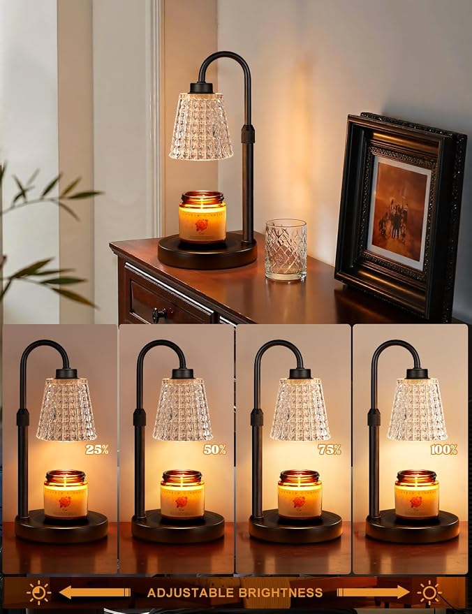 Innqoo Black Crystal Candle Warmer Lamp with Timer, Dimmable Candle Warmer for Jar Candles, Height Adjustable Wax Melts Warmer, Birthday Gifts for Women Mom, House Warming Gifts New Home Decor
