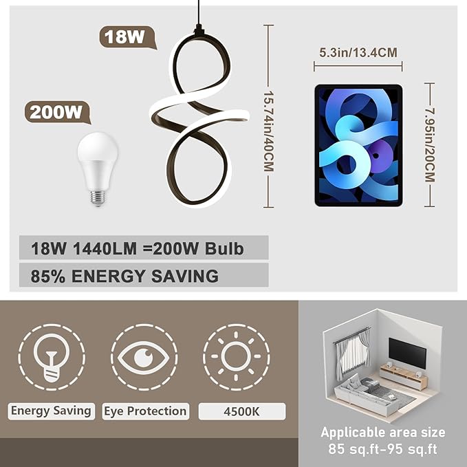 4000K Modern LED Pendant Lights, 24W LED Pendant Lights Kitchen Island Lighting, Black Adjustable Height Hanging Light Fixture for Kitchen Study Corridor Stairs Dining Room, 1 Pack