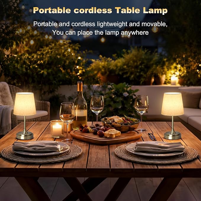 Wowag Small Cordless Table Lamp Rechargeable,5000mAh Battery Operated Desk Lamp,3 Colors & 7 RGB Stepless Dimmable,Touch Ambient Light for Bedside,Bedroom,Dining Room,Living Room,Bronze,FlaxenShade