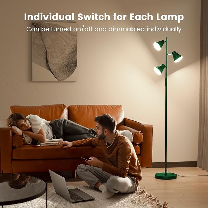 36W LED Tree Floor Lamp, Dimmable Tall Standing Lamp with Remote & Touch Control, 4 Color Temperatures Bright Floor Lamp, 3 Rotatable Light Modern Floor Lamps