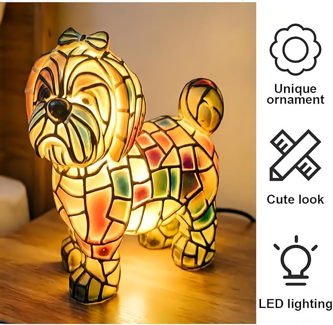 Shih Tzu table lamp,2026 new series of artistic table lamps,dyed resin vintage lion dog lamp,resin bedside table lamp, cute pet dog-themed LED lamp,suitable for bedrooms,cozy animal night light