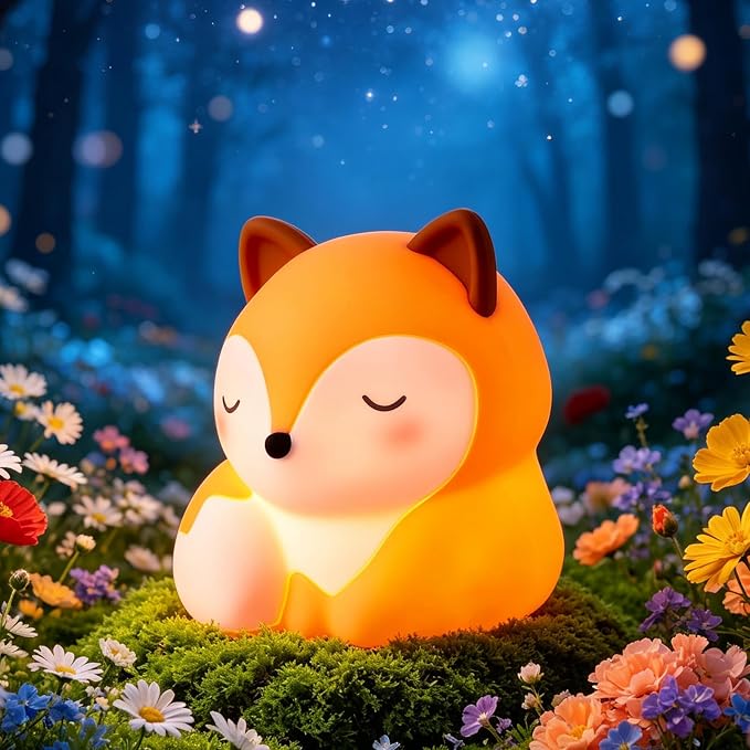 YISUN Fox Silicone LED Night Light, 3 Level Dimmable Kids Room Nursery Lamp | Soft Squishy, Rechargeable Bedside Touch Light, Novelty Animal Lamp for Boys Girls Toddlers
