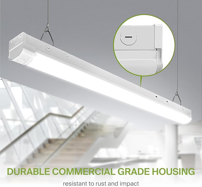 ASD 4ft LED Linear Strip Light Fixture with Q-Base | UL DLC Stairwell Certified Luminaire 20W-40W 120-277V Linkable LED Shop Light | 3500K-5000K Adjustable Commercial Ceiling Lighting, 9 Pack