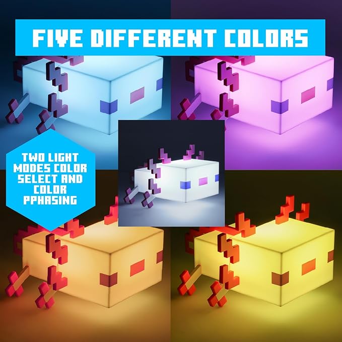 Paladone Minecraft Axolotl Light, Five Color Modes, Officially Licensed Lamp to Decorate Gaming Desk or Kids, Tweens and Gamers Room - Minecraft Gift