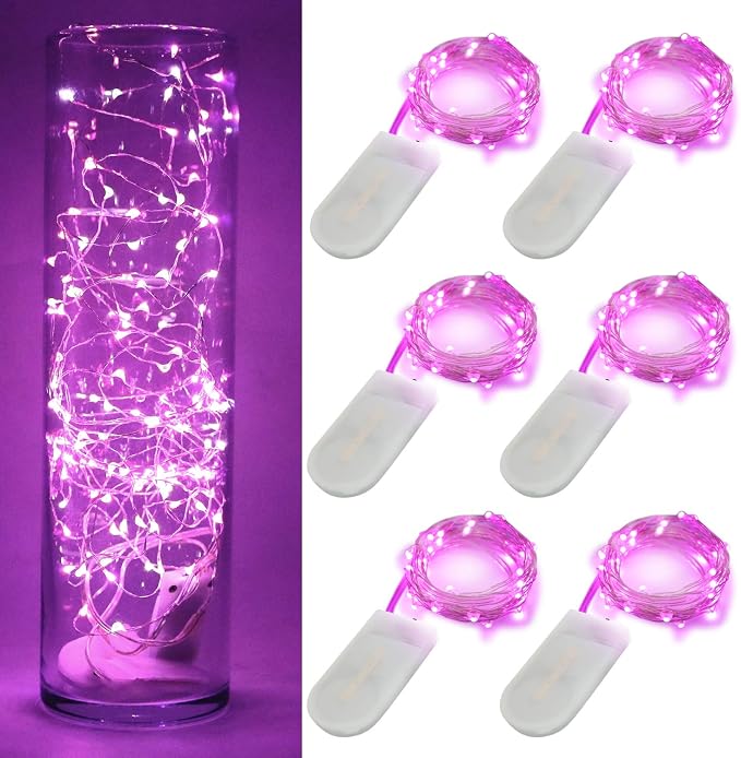 6 Pack Fairy Lights Battery Operated 10ft Silver Wire 30LEDs Pink | No Remote,Battery Operated Fairy Lights,Waterproof Silver Wire, Micro Starry Lights for DIY Wedding Centerpiece Table Décor