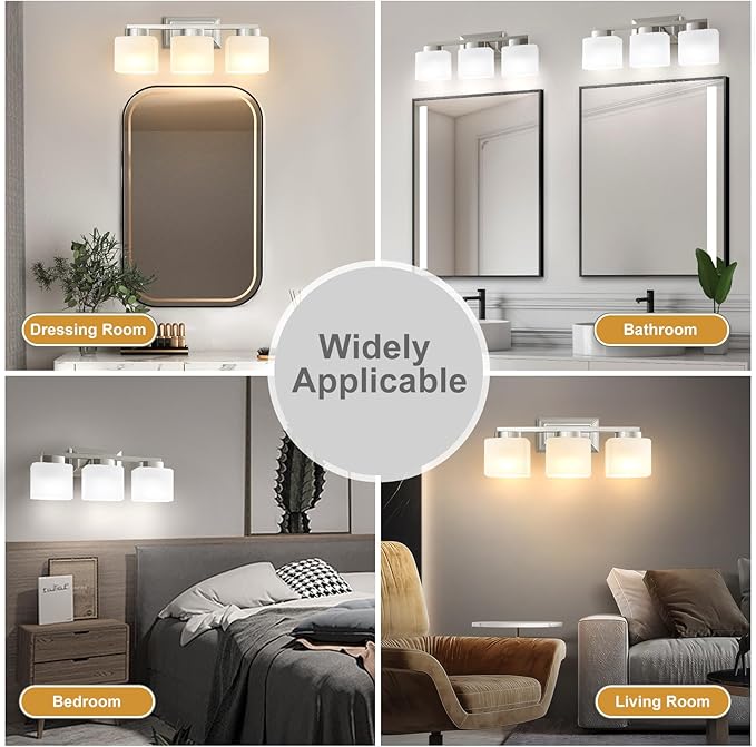 3-Light Bathroom Light Fixtures - Brushed Nickel Bathroom Vanity Lights with Glass Shade Modern Bathroom Lighting Fixtures Over Mirror - Wall Sconce Lamps for Bedroom,Living Room,Hallway