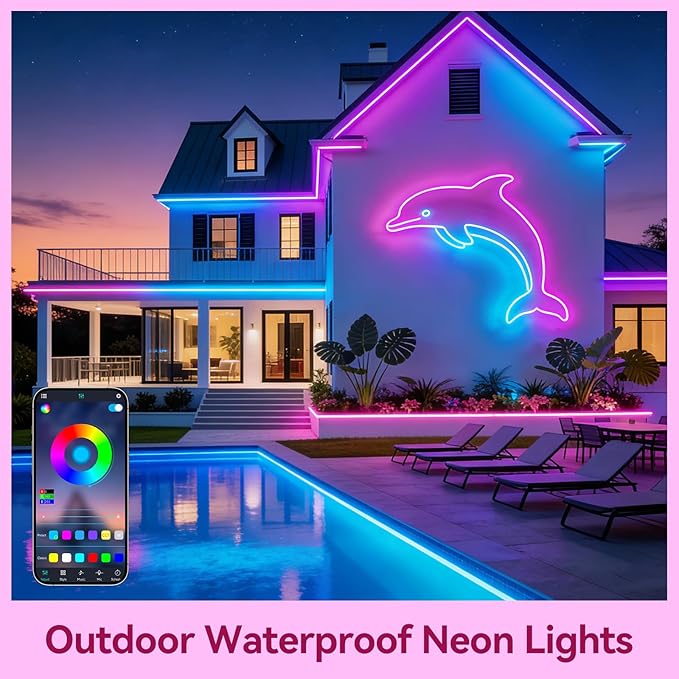 LED Neon Lights, 32.8FT RGB Neon Rope Lights App Control,IR Remote,Music Sync,IP67 Waterproof,Flexible DIY Design for Bedroom,Living Room,Gaming Room,Party,Outdoor,Christmas Decor