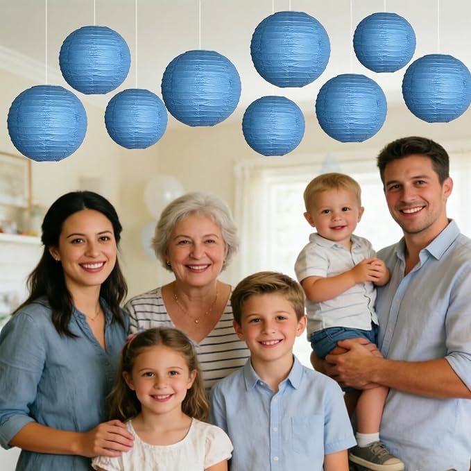 9 Pcs Royal Blue Paper Lanterns Mixed Sizes Hanging Paper Lanterns Decorations Round Chinese Paper Lanterns for Birthday Baby Shower Wedding Graduation Party Decor Blue Party Decorations