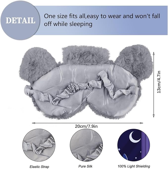 Cute Sleeping Masks Cartoon Animal Eye Mask Soft Plush Sleep Mask Travel Blindfold Eye Cover Funny Novelty Eye Shade for Women Men (Grey Koala)