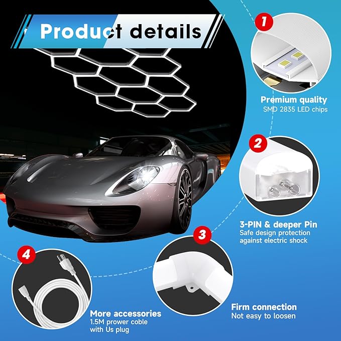 Updated Hexagon Garage Light: 79200LM Super Bright Hexagon Garage LED Light, 5000K Natural White, 72 Packs LED Light Car Detailing Ceiling Lights for Warehouse Basement Gym Barbershop Salon
