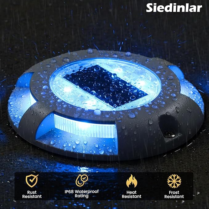 SIEDiNLAR Solar Deck Lights Driveway Dock Light LED Solar Powered Outdoor Waterproof Road Markers for Step Garden Sidewalk Stair Ground Pathway Yard 16 Pack (Blue)