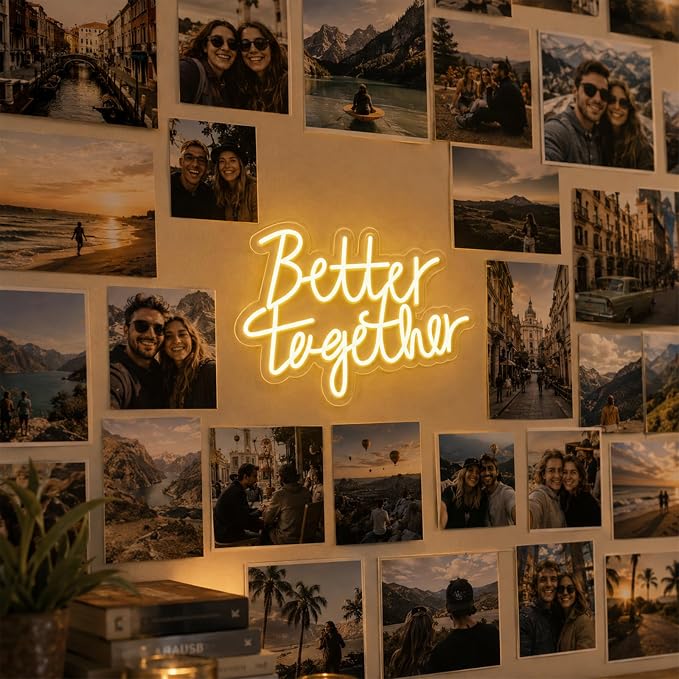 FARNY Better Together Neon Sign for Wall Decor Dimmable LED Neon Night Light Sign for Wall Party Décor Engagement Bedroom Bar Wedding Birthday Christmas Decoration, Warm White,16"x 12"