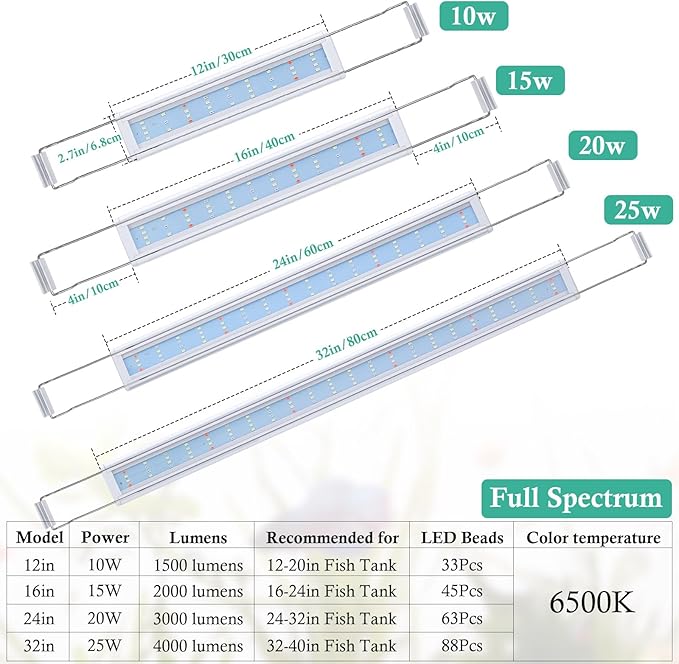 HITOP Full Spectrum LED Aquarium Light – 32-40" Classic Fish Tank Light with Timer, Aquarium Plant Light with Stable Extendable Brackets