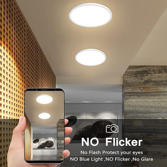 6Pack Flush Mount 12 Inch 3200LM LED Ceiling Lights, White 28W Slim Round Day White 6000K Thin Flat Surface LED Ceiling Light 120V 300W Equivalent