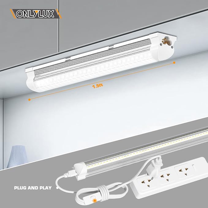 LED Shop Lights, LED Tube Light 25W 6000K(2 Pack) | Garage Lighting, Super Bright, Under Cabinet Lighting, Linkable with Plug Shop Lights for Garage Workbench Workshop Basement