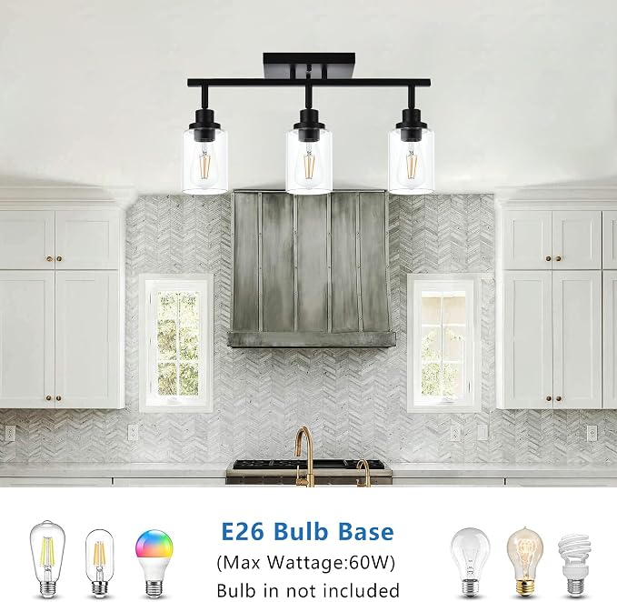 MELUCEE 3 Light Bathroom Vanity Light Black with Rotatable Track Head | 20.5 Inch Track Lighting Fixtures Ceiling Vanity Lighting Fixtures for Hallway Porch Foyer Bath Storage, Clear Glass Shade