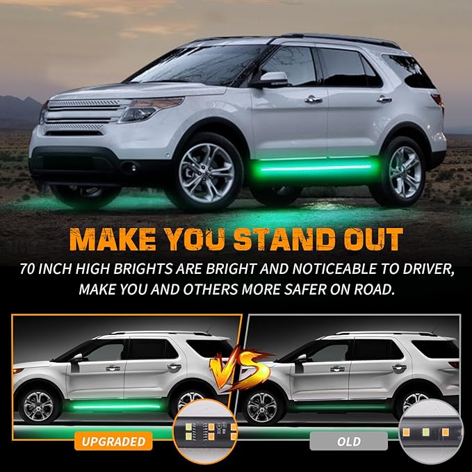 XRIDONSEN 2PCS 60 inch Green Running Board Lights Strip 720 LED Emergency Strobe Lights Flashing Warning Safety Caution Side Lights w/Waterproof Tube for Trucks Construction Vehicles SUV Jeep Car