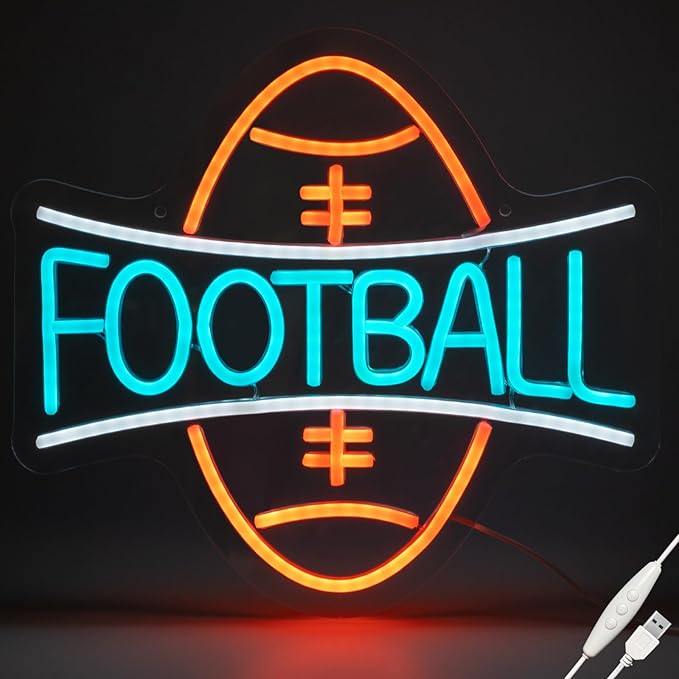 Football Neon Sign, Wootfairy Led Sport Neon Signs for Wall Decor, Dimmable Neon Light for Man Cave & Game Room Decor, Bedroom, Bar Club, Sports decor for Men, Teens