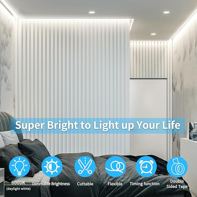 32.8ft COB LED Strip Lights DC 24V Dimmable 6000K White | Flexible LED Tape Light for Bedroom, with Remote and app Control LED Tape Lights CRI90+,for DIY Home Decoration