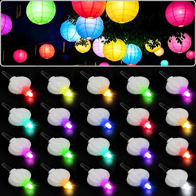 ZGWJ Paper Lantern Lights Battery Operated, 20 Pack Hanging Small LED Lights for Lantern, Balloon,Wedding,Party, Decorative Lighting for Outdoor Indoor Halloween Christmas Decorations, Multicolored
