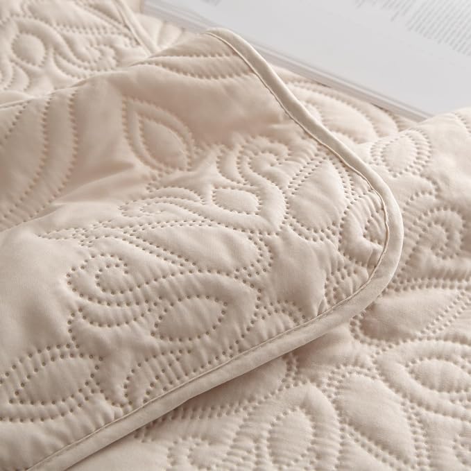 Whale Flotilla King Quilt Bedding Set Vintage Damask Reversible Bedspread | Suitable for Bed, 3 Pieces Brich Beige Lightweight Breathable Quilt King Size, Ultrasonic Coverlet with 2 Pillow Shams