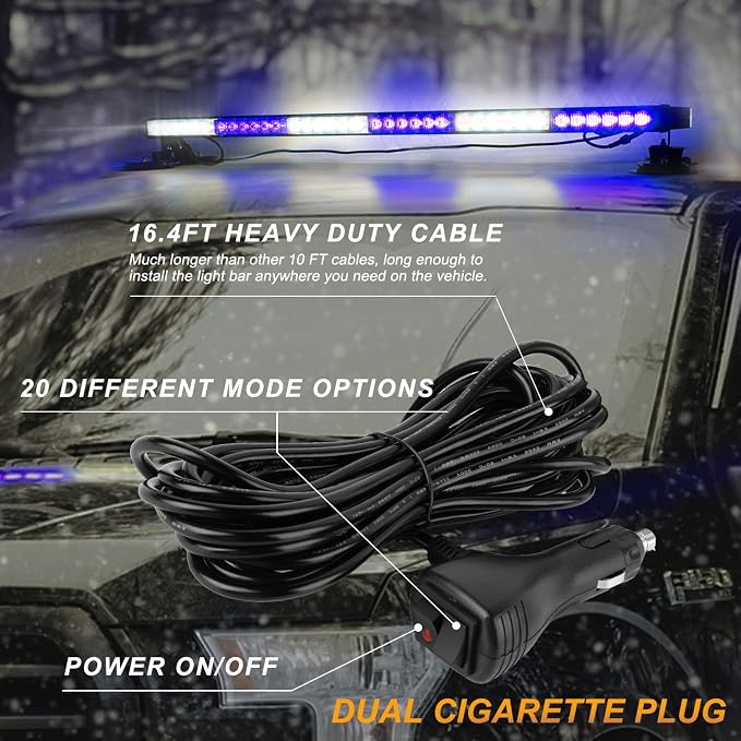 ASPL 38.5" 78 LED Strobe Light Bar Double Side Flashing High Intensity Emergency Warning Flash Strobe Light with Magnetic Base for Safety Construction Vehicles Tow Trucks Pickup (Blue/White)