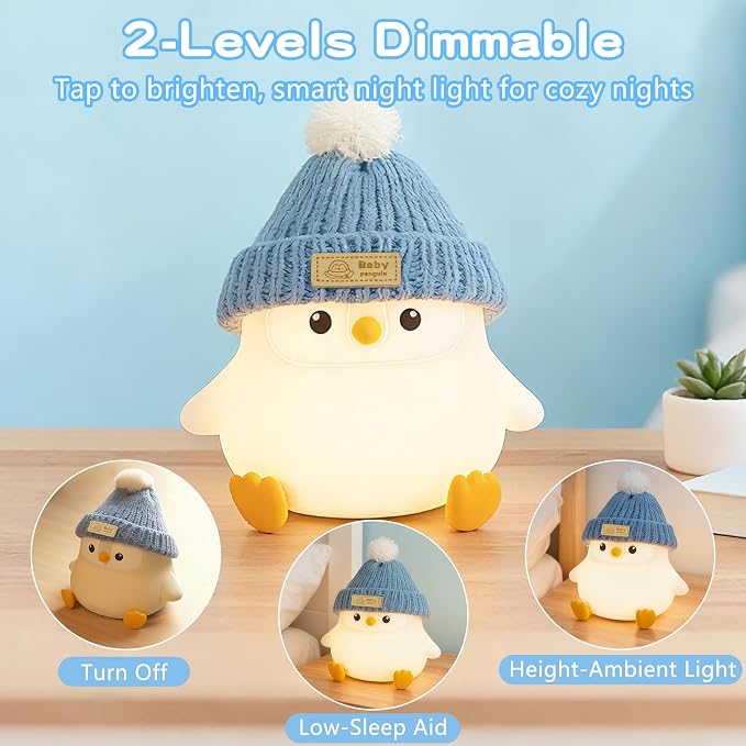 FAMIDUO Penguin Night Light for Kids, Silicone Nursery Lamp with Knit Hat