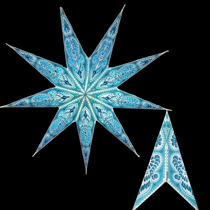 Lantern Lampshade 9 Pointed Paper Star Light Shades Large 60cm Star Hanging Decorations for Christmas Wedding Home Decoration Birthday Party (Turquoise)