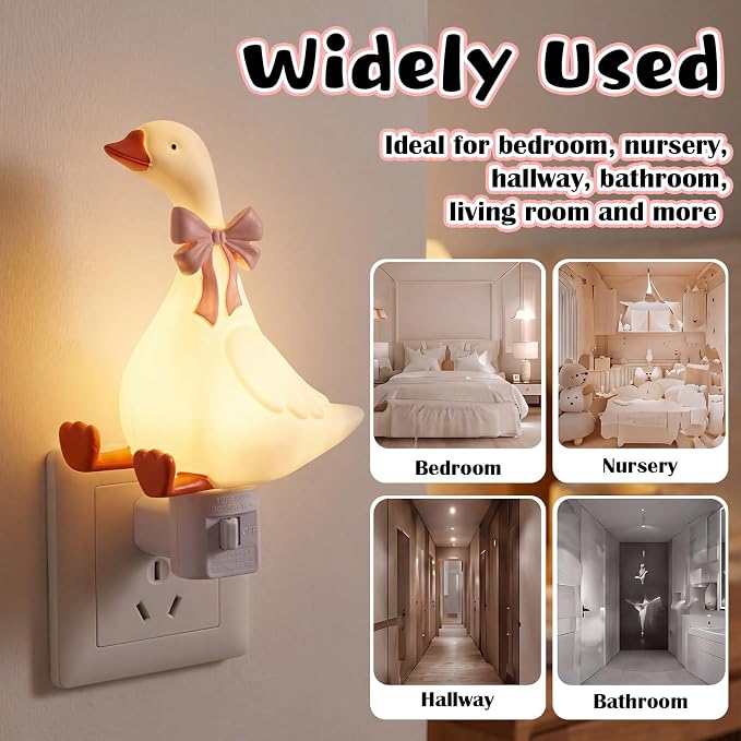 Gerrii Silly Goose Night Light Plug in Pink Bow Decorative LED Night Lights Dusk to DAW Cute Goose Decor for Nursery, Kids Bedroom, Bathroom, Birthday Gift Nightlight