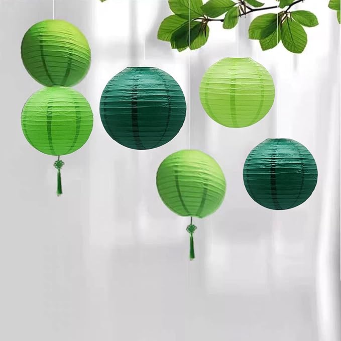 Green Paper Lanterns 12Pcs Hanging Round Paper Lantern Decorative for Graduation Baby Shower St. Patrick's Day Wedding ﻿ Birthday Party Decorations
