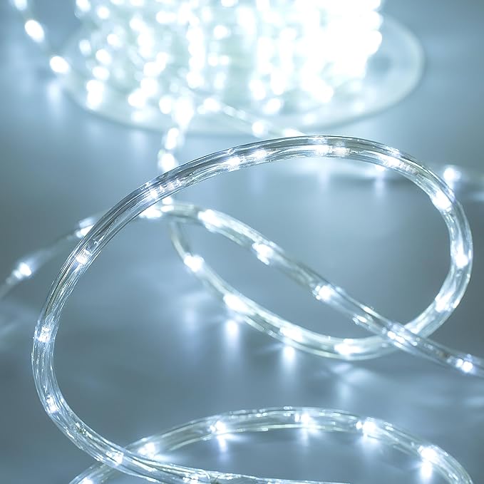 Waterproof LED Rope Lights, Connectable & Flexible with 8 Modes, Outdoor Lighting for Deck, Garden, Pool, Patio & Christmas Decor (White, 50ft)