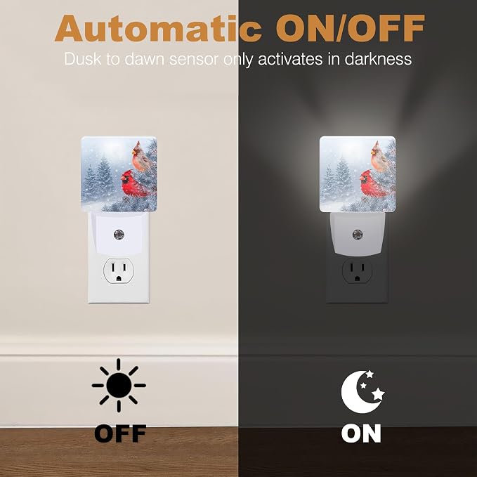 Night Lights Plug into Wall, Cardinal Night Light with Dusk to Dawn Smart Sensor for Bedroom Bathroom Hallway Kitchen, Led Nightlights for Boys Girls Women Men