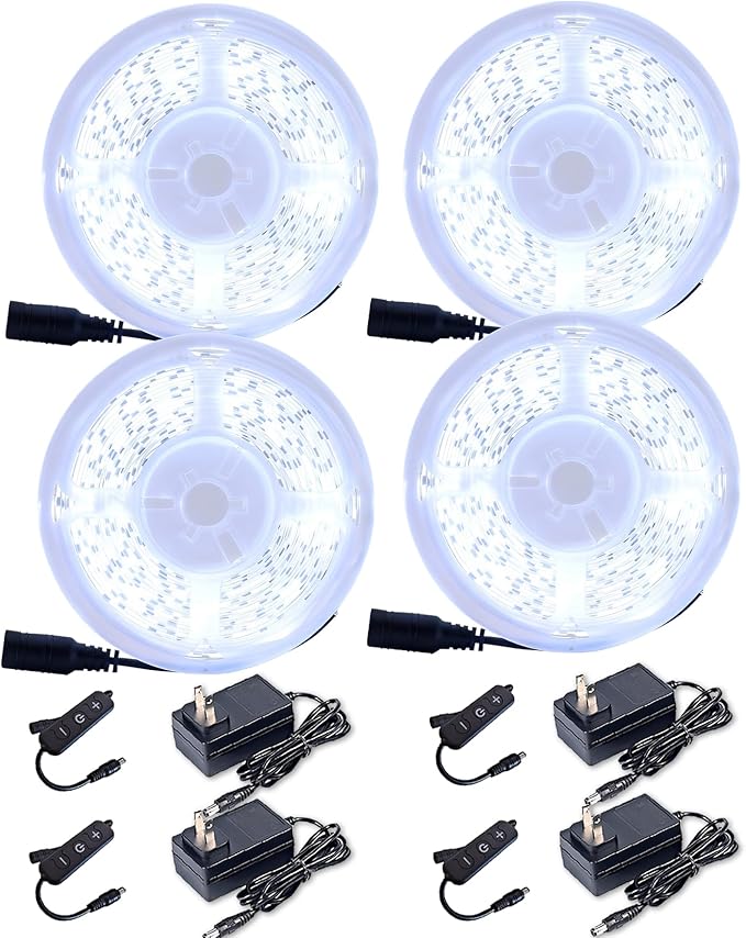 4 Set 10 FT White Led Strip Lights for Bedroom Dimmable 40 FT 720 LEDs Rope Light Flexible Super Bright White Tape Lights for Ceiling Room Home Decor Luces LEDs