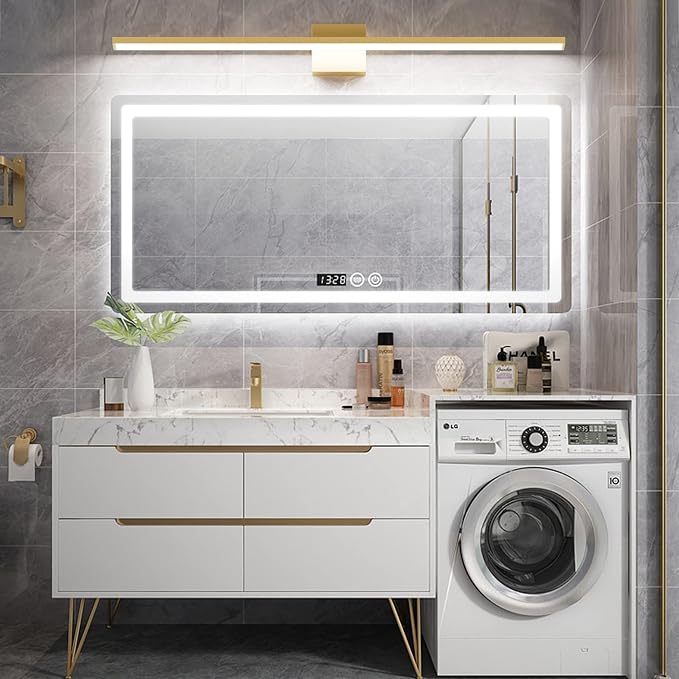 Ralbay Modern LED Gold Vanity Light for Bathroom 40inch Frosted Aluminum Gold Bathroom Wall Lighting Fixtures Over Mirror White Light 6000K