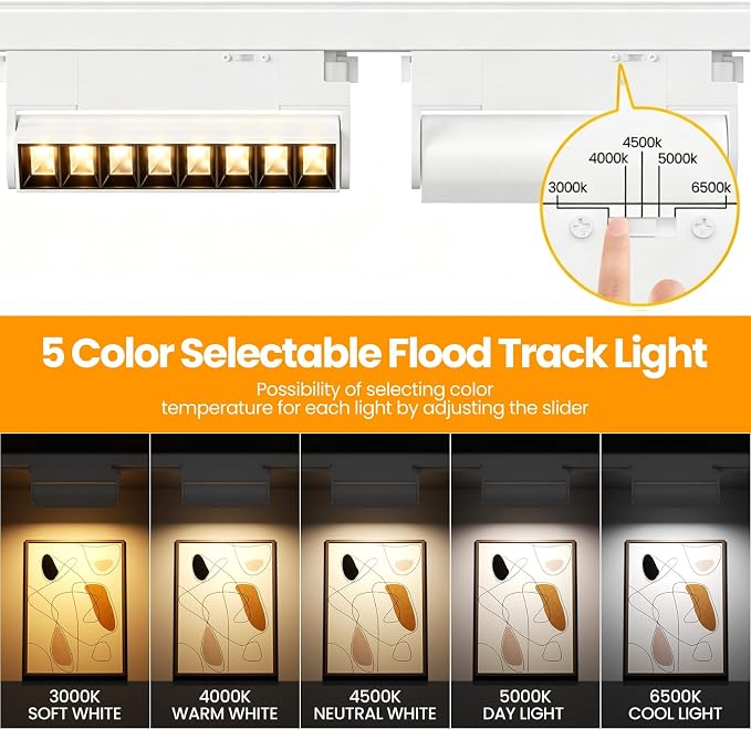 5 Color Linear H Track Lighting Heads Dimmable, White 20W 4 Pack | LED Track Lighting Fixtures Ceiling Grille Light, H Type Track Heads Compatible with H Track Lighting Rails