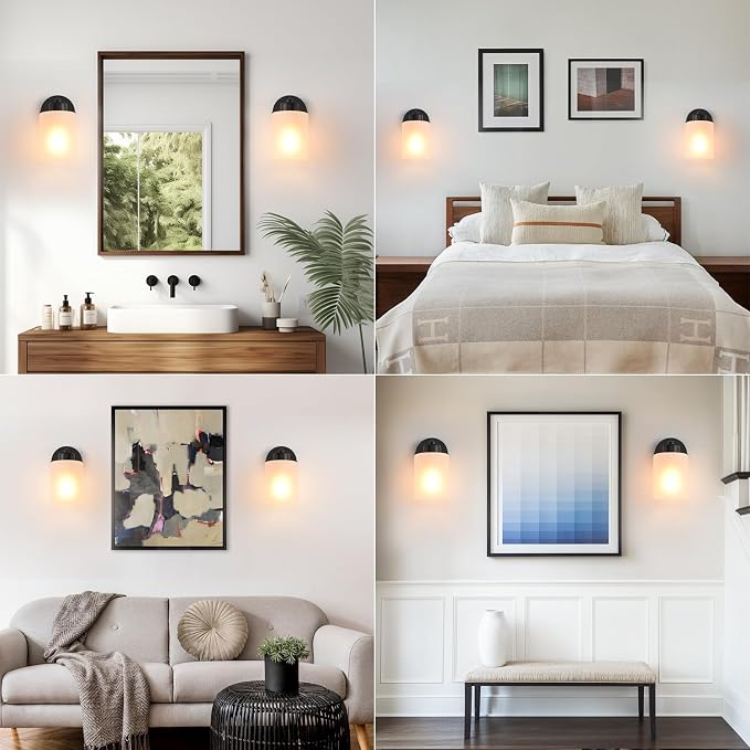 Metal Sconces Wall Lighting with Clear Glass Shade, Bathroom Vanity Light Matte Black Wall Sconce, Modern Wall Light Fixtures