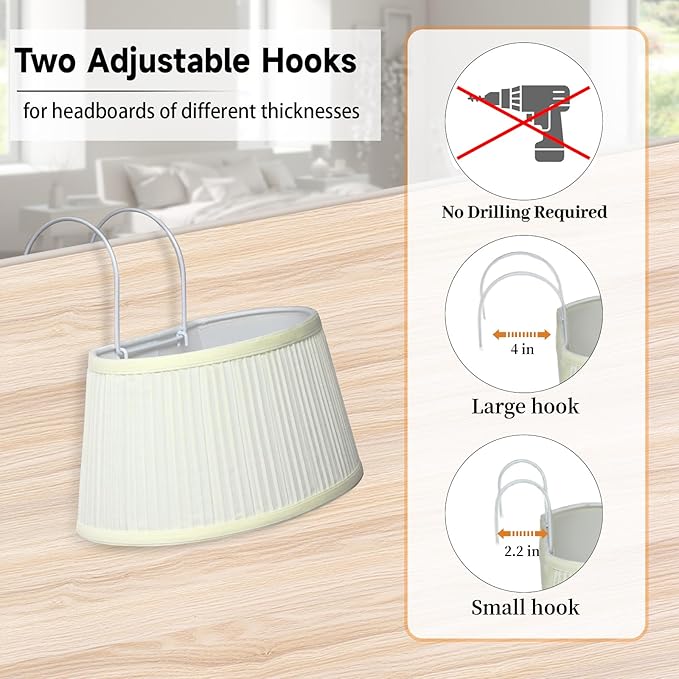 Bed Reading Light, Headboard Light Reading Lights for Books in Bed with Adjustable Hook, Eye Caring Soft Fabric Shade Bedtime Reading Lamp Plug in, LED Bulb Included (Beige)
